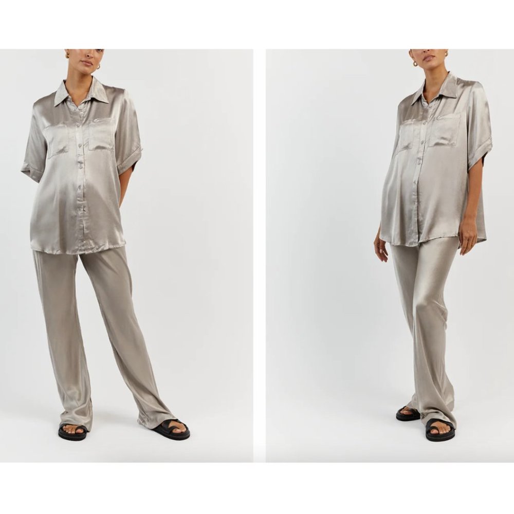 NWT Dissh Simone Pewter Satin Bias Cut Pant - Size 8